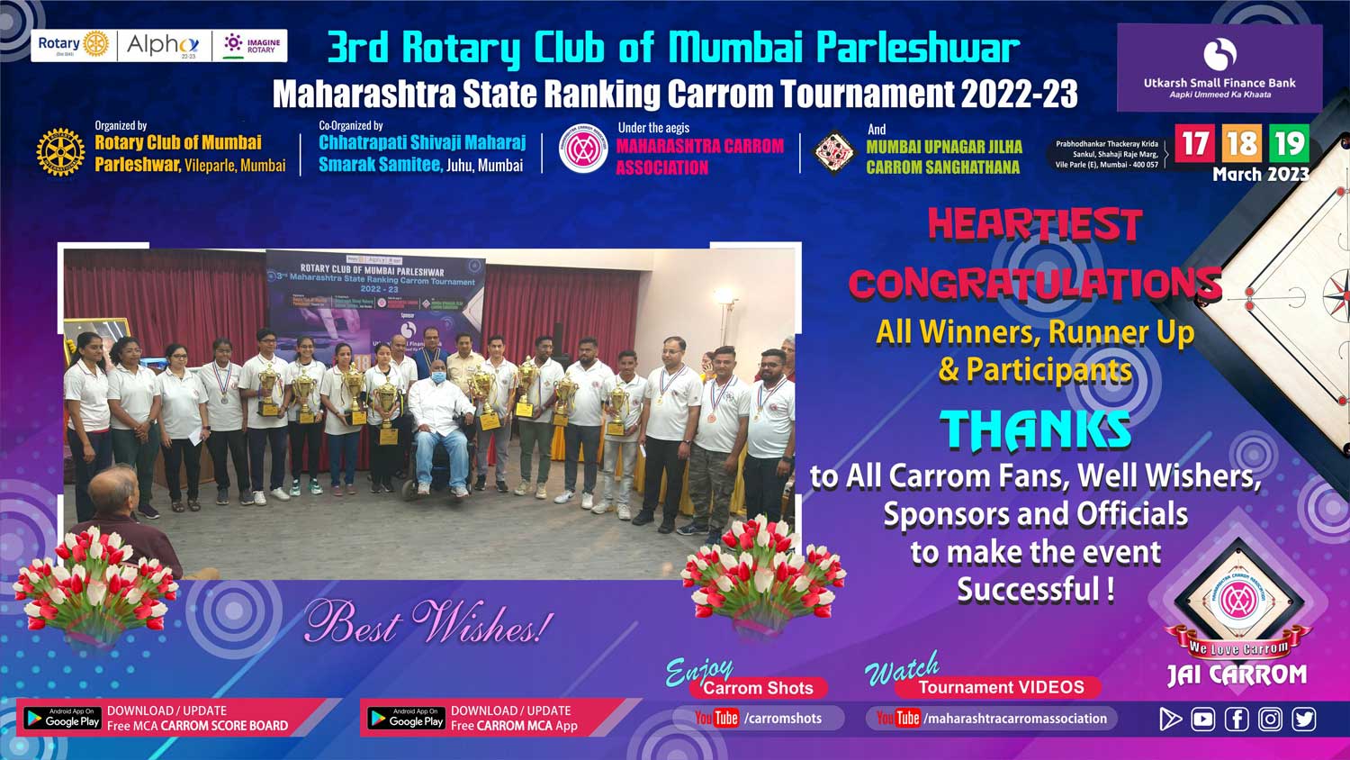 3rd Rotary Club of Mumbai Parleshwar State Ranking Carrom Tournament 2022-23