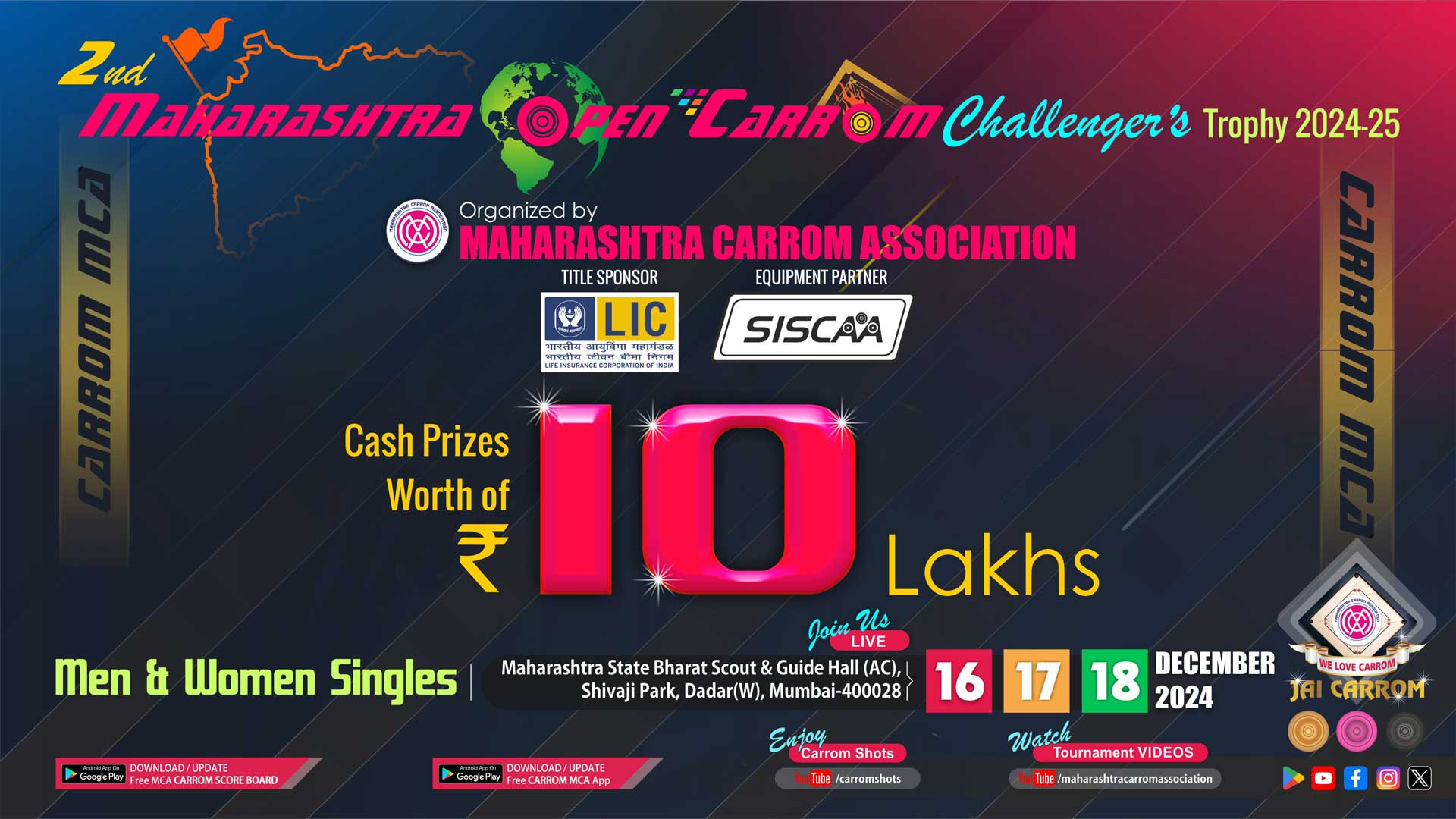 Maharashtra Open Carrom Challenger's Trophy 2024-25